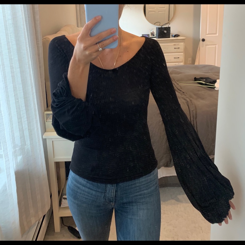 Free people black shirt with bell sleeves XS